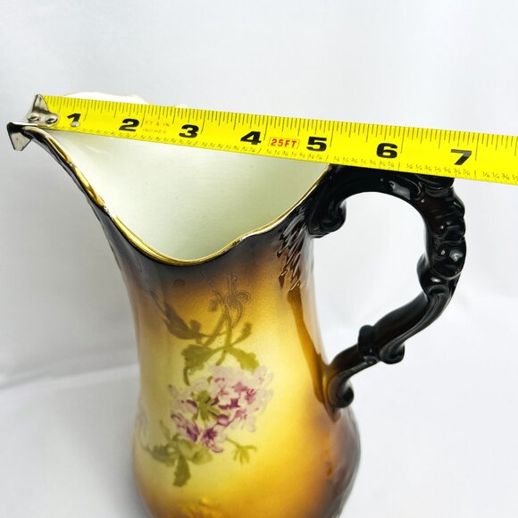 Antique Warwick China Pitcher Hand Painted Floral Embossed Ewer 10” 1905-1920 - Picture 10 of 10